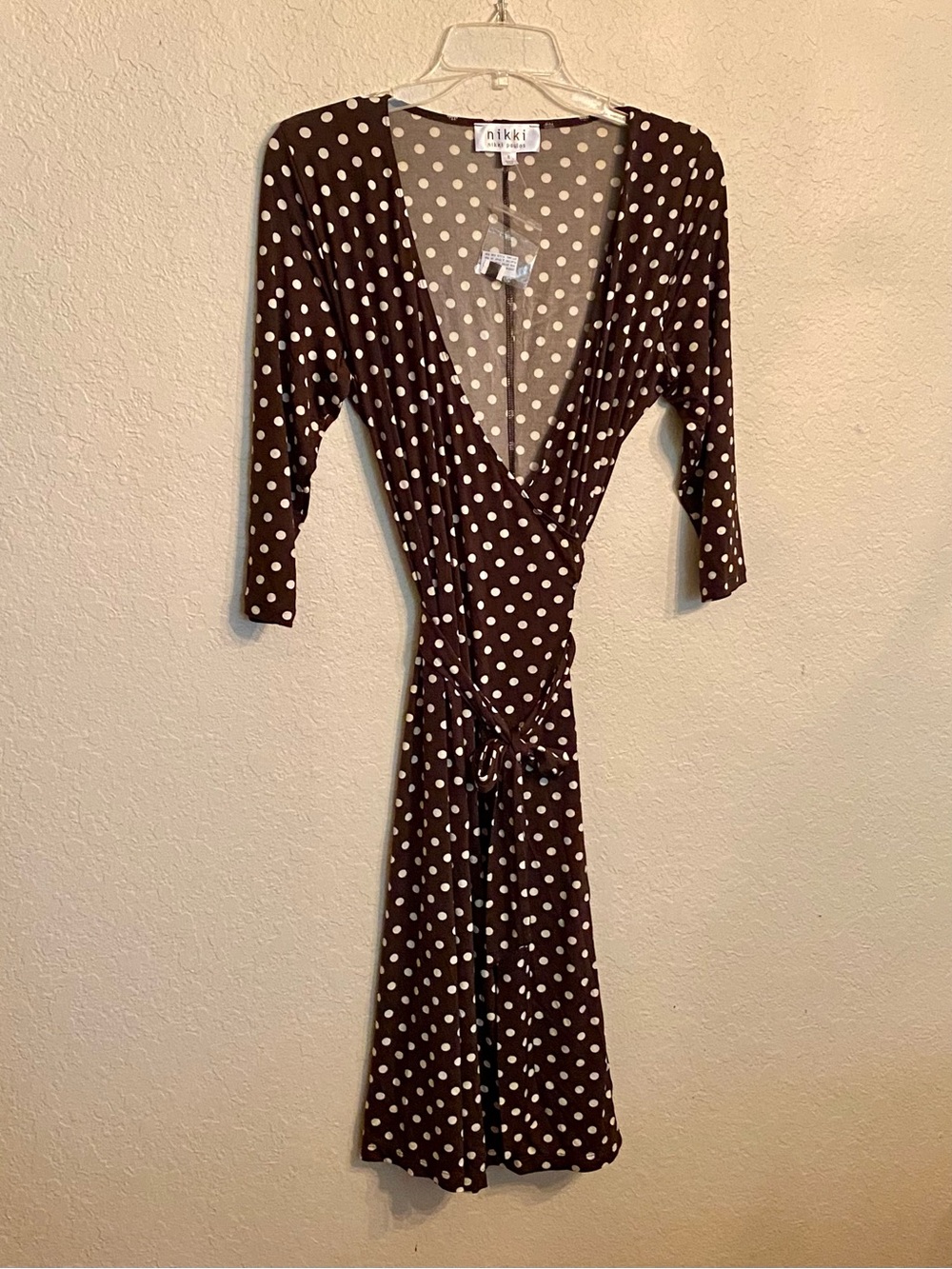 Nikki Poulos brown polka dot wrap dress Small NWT